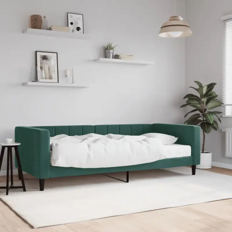 Moderne slaapbank met onderschuifbed voor praktische woon- en slaapkamer - Donkergroen / 90 x 200 cm / met matras