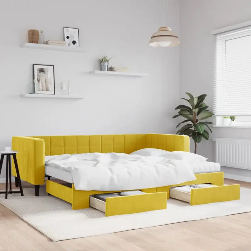 Moderne slaapbank met onderschuifbed voor praktische woon- en slaapkamer - Geel / 90 x 200 cm / met onderschuifbed