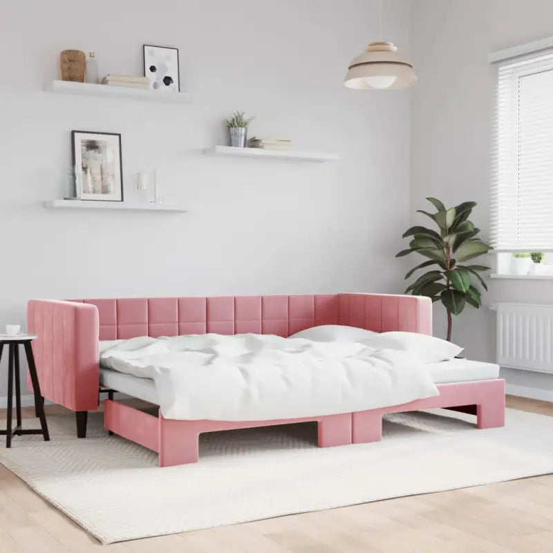 Moderne slaapbank met onderschuifbed voor praktische woon- en slaapkamer - Roze / 80 x 200 cm / met onderschuifbed