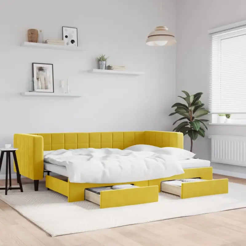 Moderne slaapbank met onderschuifbed voor praktische woon- en slaapkamer - Geel / 80 x 200 cm / met onderschuifbed