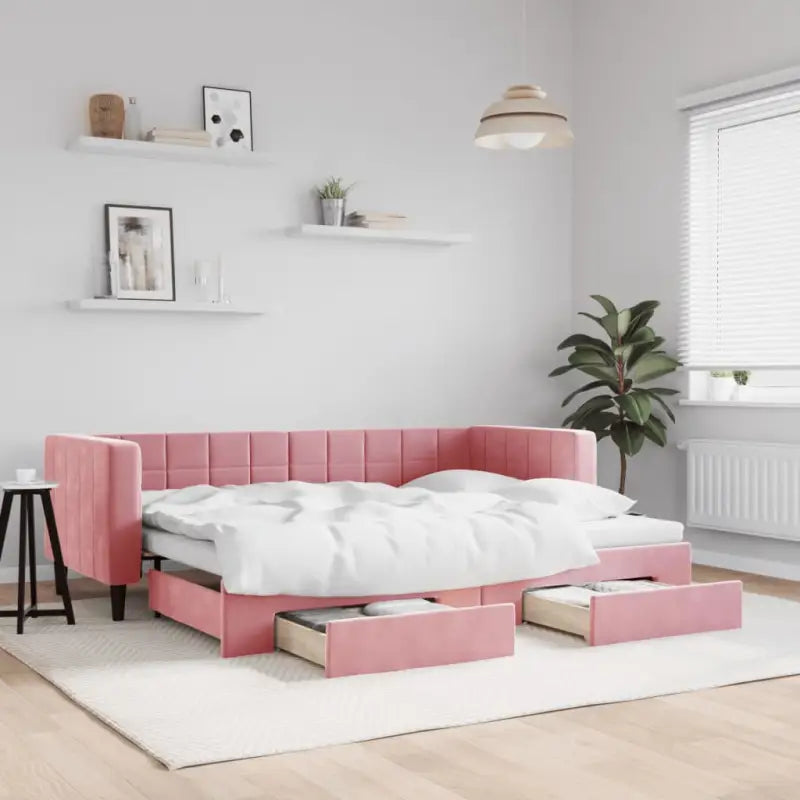 Moderne slaapbank met onderschuifbed voor praktische woon- en slaapkamer - Roze / 80 x 200 cm / met onderschuifbed