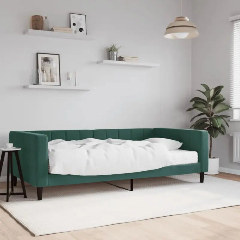 Moderne slaapbank met onderschuifbed voor praktische woon- en slaapkamer - Donkergroen / 100 x 200 cm / met matras