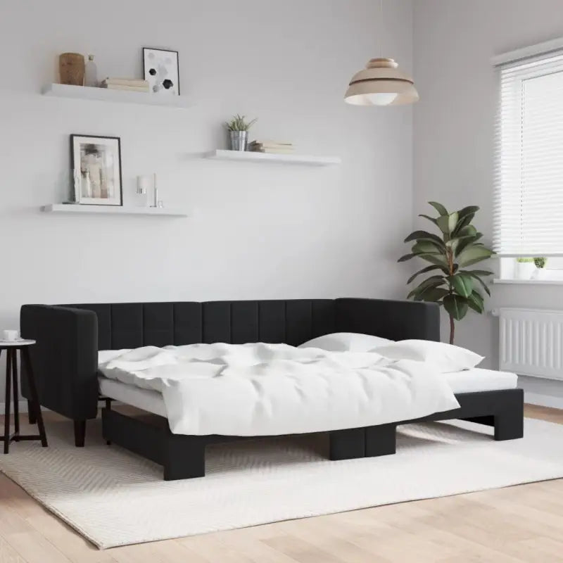 Moderne slaapbank met onderschuifbed voor praktische woon- en slaapkamer - Zwart / 90 x 190 cm / met onderschuifbed