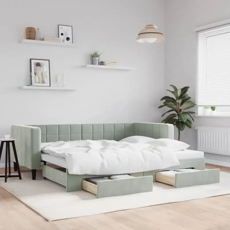 Moderne slaapbank met onderschuifbed voor praktische woon- en slaapkamer - Lichtgrijs / 90 x 190 cm