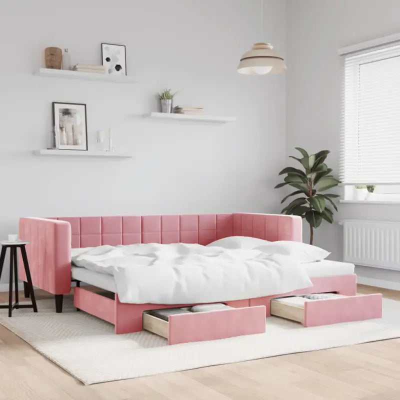 Moderne slaapbank met onderschuifbed voor praktische woon- en slaapkamer - Roze / 90 x 200 cm / met onderschuifbed