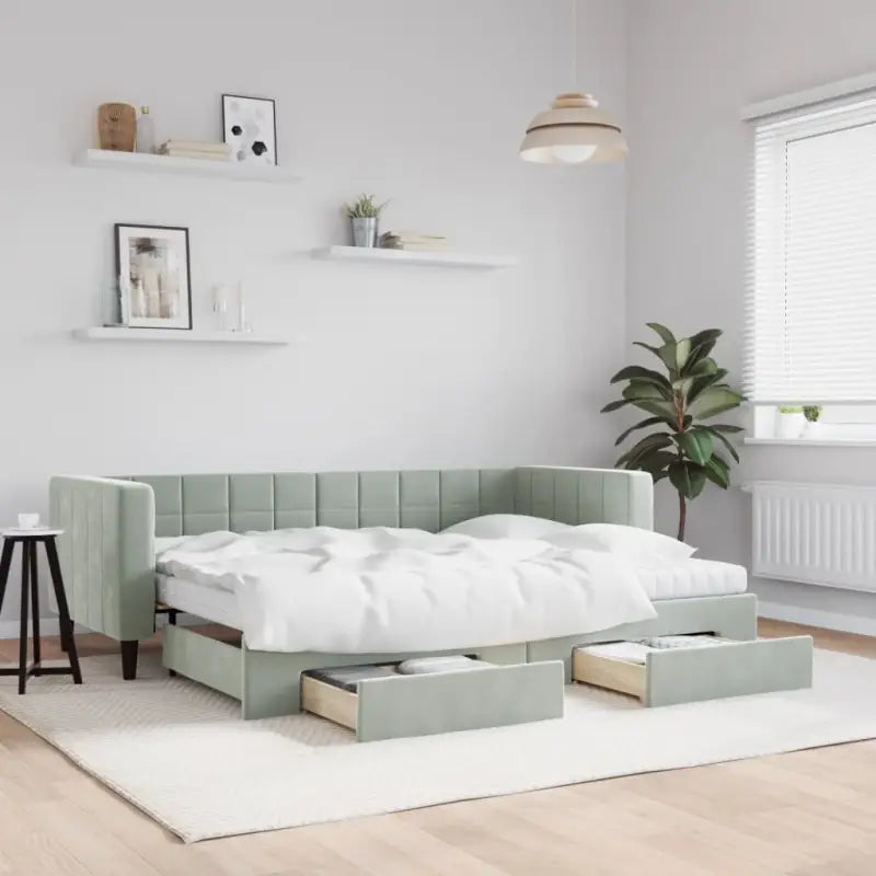 Moderne slaapbank met onderschuifbed voor praktische woon- en slaapkamer - Lichtgrijs / 80 x 200 cm