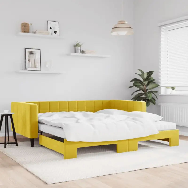 Moderne slaapbank met onderschuifbed voor praktische woon- en slaapkamer - Geel / 100 x 200 cm / met onderschuifbed