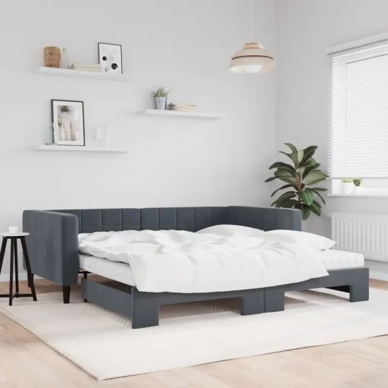 Moderne slaapbank met onderschuifbed voor praktische woon- en slaapkamer - Donkergrijs / 100 x 200 cm