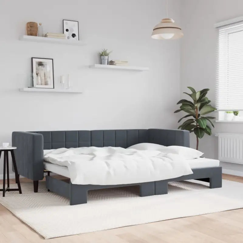 Moderne slaapbank met onderschuifbed voor praktische woon- en slaapkamer - Donkergrijs / 80 x 200 cm