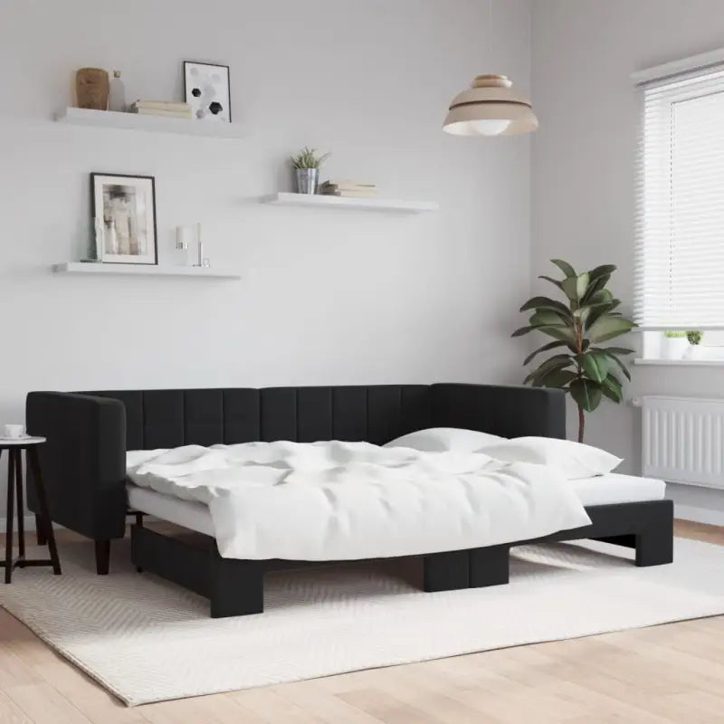 Moderne slaapbank met onderschuifbed voor praktische woon- en slaapkamer - Zwart / 90 x 200 cm / met onderschuifbed