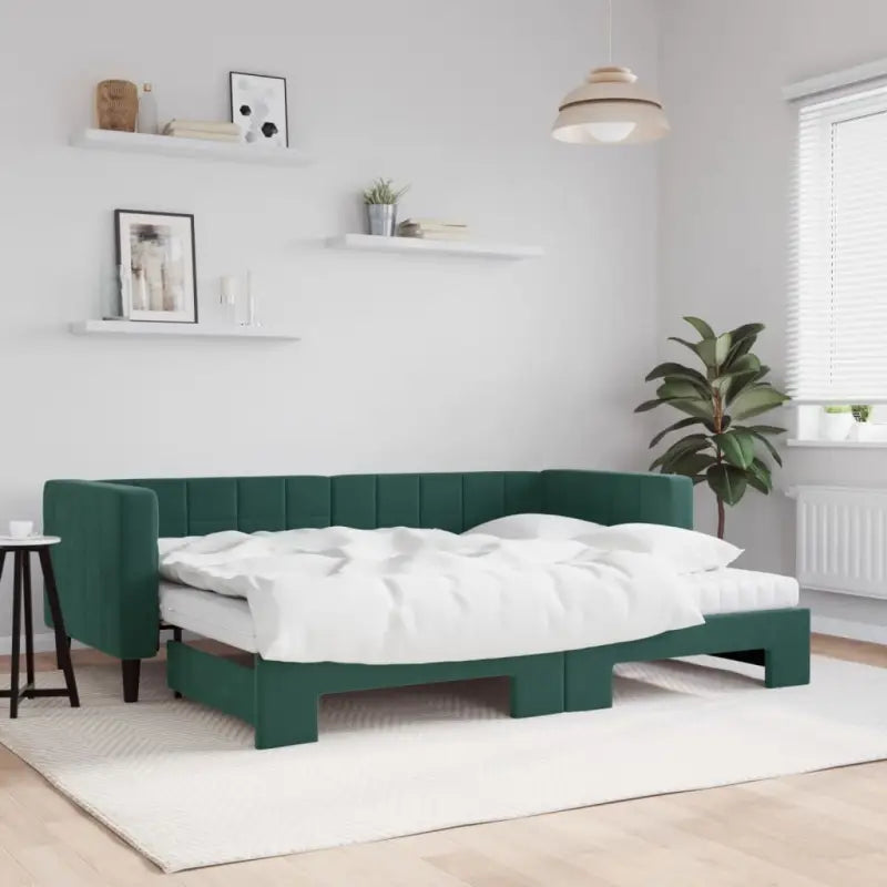Moderne slaapbank met onderschuifbed voor praktische woon- en slaapkamer - Donkergroen / 80 x 200 cm