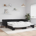 Moderne slaapbank met onderschuifbed voor praktische woon- en slaapkamer - Zwart / 100 x 200 cm / met onderschuifbed
