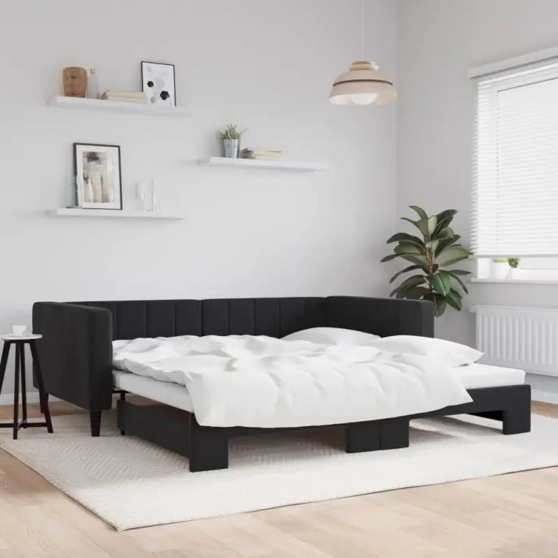 Moderne slaapbank met onderschuifbed voor praktische woon- en slaapkamer - Zwart / 100 x 200 cm / met onderschuifbed