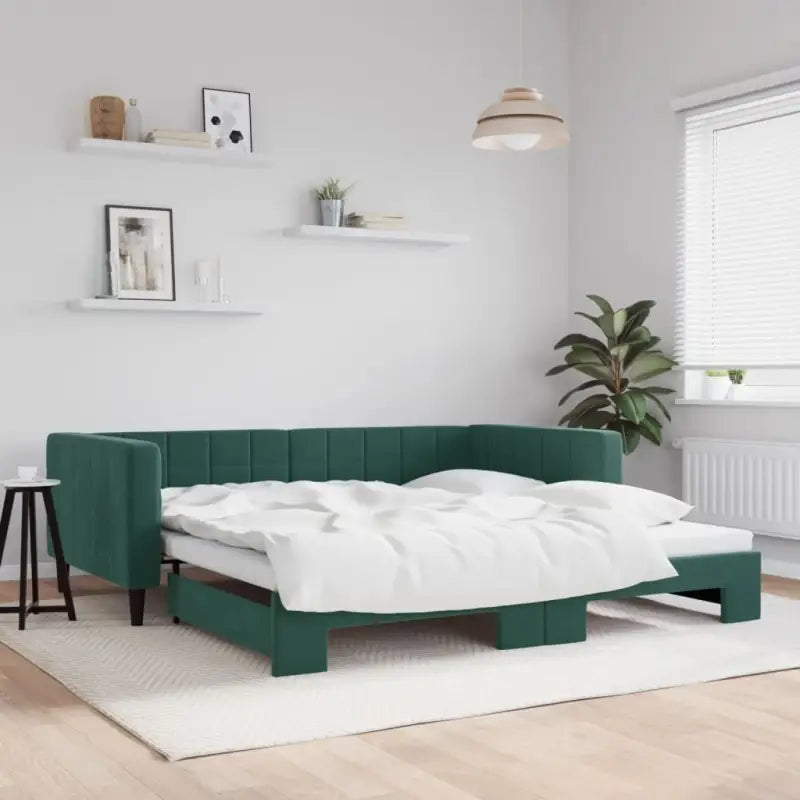 Moderne slaapbank met onderschuifbed voor praktische woon- en slaapkamer - Donkergroen / 100 x 200 cm