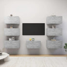 Moderne stijl hangende tv-meubels in bewerkt hout - Betongrijs / 7 - Tv-meubels