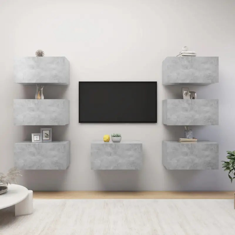 Moderne stijl hangende tv-meubels in bewerkt hout - Betongrijs / 7 - Tv-meubels