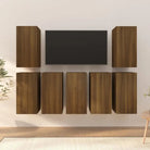 Moderne stijl hangende tv-meubels in bewerkt hout - bruin eikenkleur / 7 - Tv-meubels