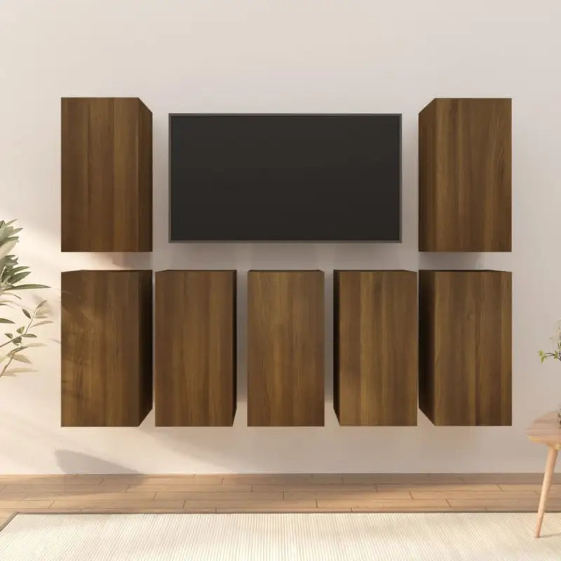 Moderne stijl hangende tv-meubels in bewerkt hout - bruin eikenkleur / 7 - Tv-meubels