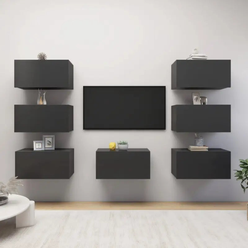 Moderne stijl hangende tv-meubels in bewerkt hout - Grijs / 7 - Tv-meubels