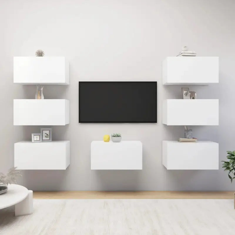 Moderne stijl hangende tv-meubels in bewerkt hout - Wit / 7 - Tv-meubels