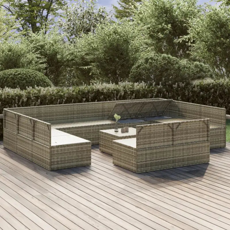 Moderne tuin loungeset met poly rattan en waterdichte zak - 2x hoek + 9x midden + Tafel - Tuinsets