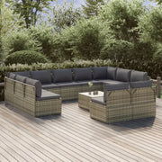 Moderne tuin loungeset met poly rattan en waterdichte zak - 2x hoek + 9x midden + Tafel - Tuinsets