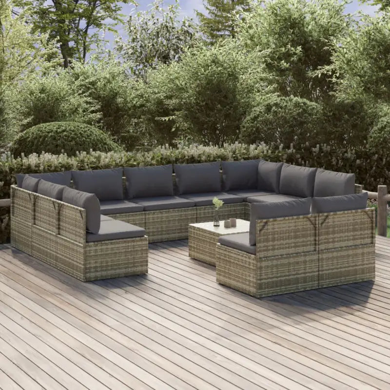 Moderne tuin loungeset met poly rattan en waterdichte zak - 2x hoek + 9x midden + Tafel - Tuinsets