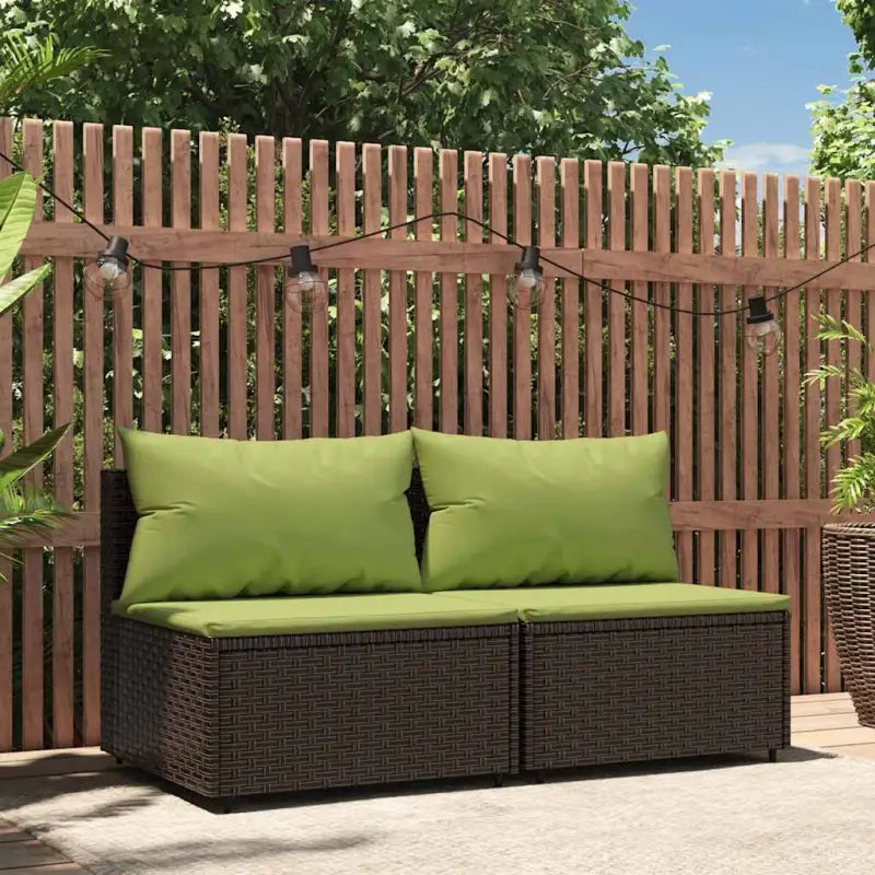 Moderne tuinbank van poly rattan voor dineren en ontspannen - Bruin en groen / 1 / 2x midden - Loungebanken
