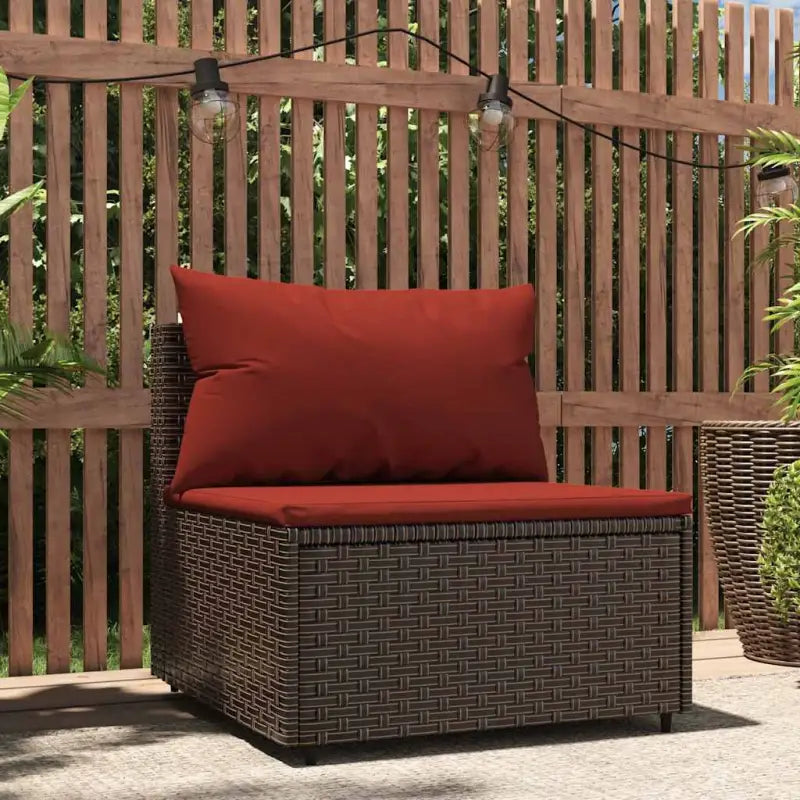 Moderne tuinbank van poly rattan voor dineren en ontspannen - Bruin en rood / 1 / Middenbank - Loungebanken