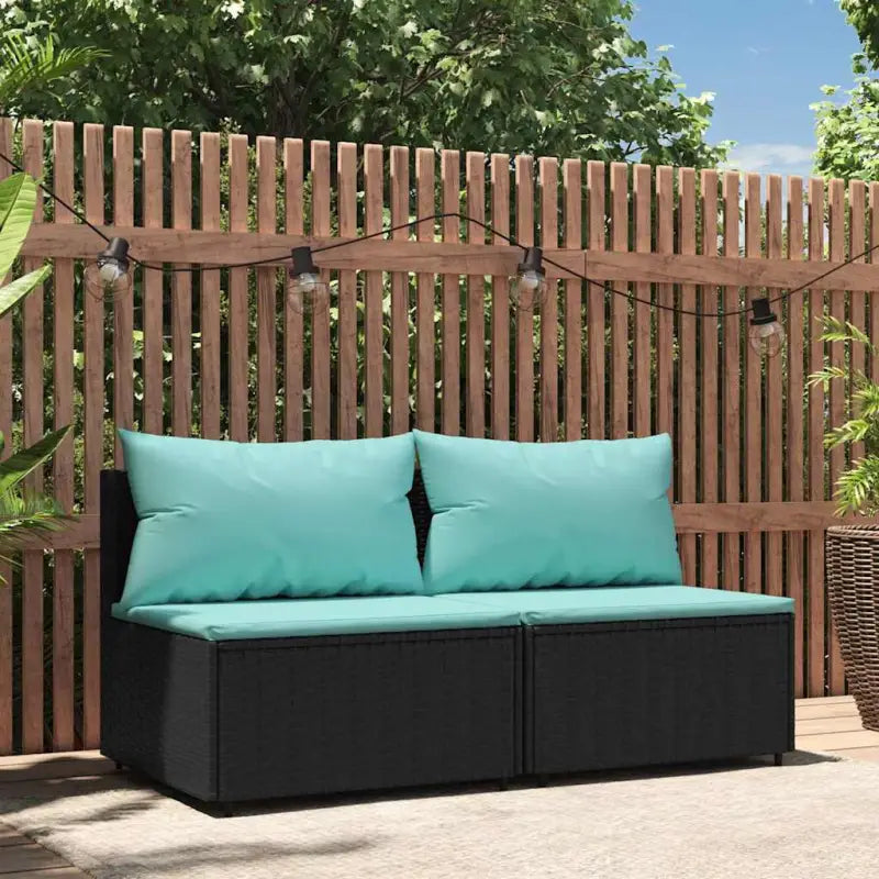 Moderne tuinbank van poly rattan voor dineren en ontspannen - Zwart en blauw / 1 / 2x midden - Loungebanken
