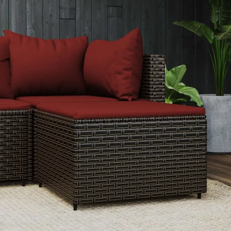 Moderne tuinpoefs met poly rattan voor stijlvol ontspannen - Bruin en rood / 1 - Tuinpoefs