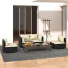 Moderne Tuinset met comfortabele zitkussen en stevige afmetingen - Zwart en crème / 2x hoek + 2x midden - Tuinsets