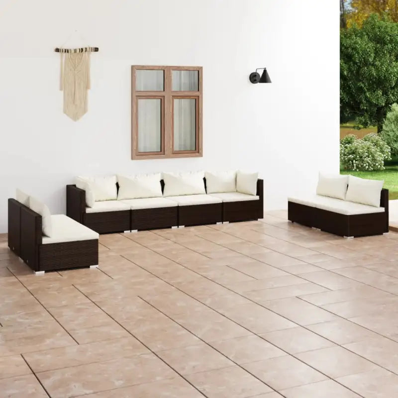 Moderne Tuinset met comfortabele zitkussen en stevige afmetingen - Bruin en crème / 2x hoek + 6x midden - Tuinsets
