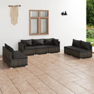 Moderne Tuinset met comfortabele zitkussen en stevige afmetingen - Grijs en antraciet / 2x hoek + 5x midden - Tuinsets