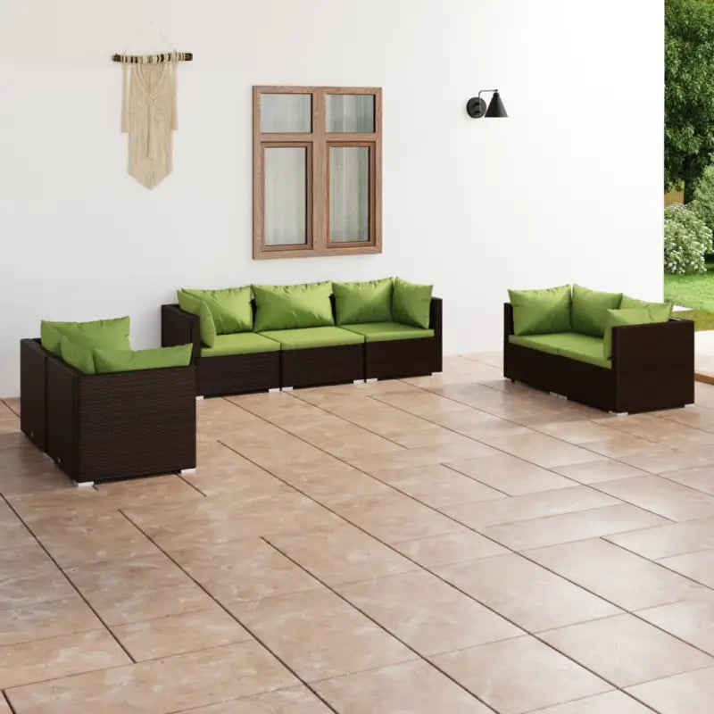 Moderne Tuinset met comfortabele zitkussen en stevige afmetingen - Bruin en groen / 6x hoek + midden - Tuinsets