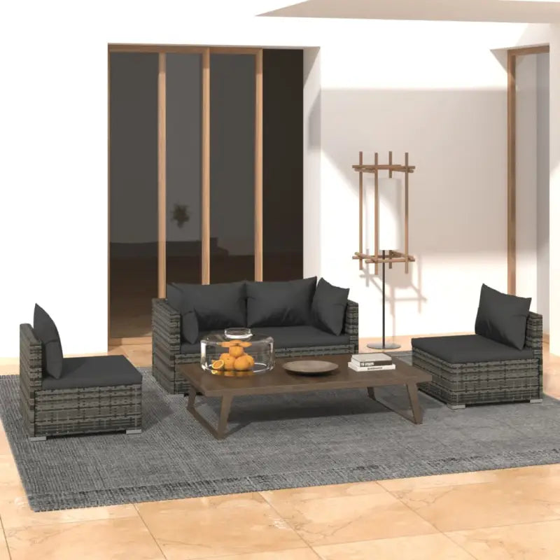 Moderne Tuinset met comfortabele zitkussen en stevige afmetingen - Grijs en antraciet / 2x hoek + 2x midden - Tuinsets