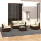 Moderne Tuinset met comfortabele zitkussen en stevige afmetingen - Bruin en crème / 2x hoek + 2x midden + Tafel