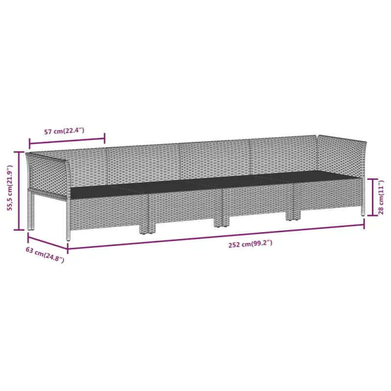 Moderne tuinset met poly rattan en afmetingen zitting met armleuning links - Tuinsets