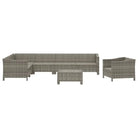 Moderne tuinset met poly rattan en armleuning links - 3x Fauteuil + hoek + 3x midden + voetensteun - Tuinsets
