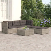 Moderne tuinset met poly rattan en comfortabele afmetingen zitting en rugkussen - 2x hoek + midden + 2x voetensteun