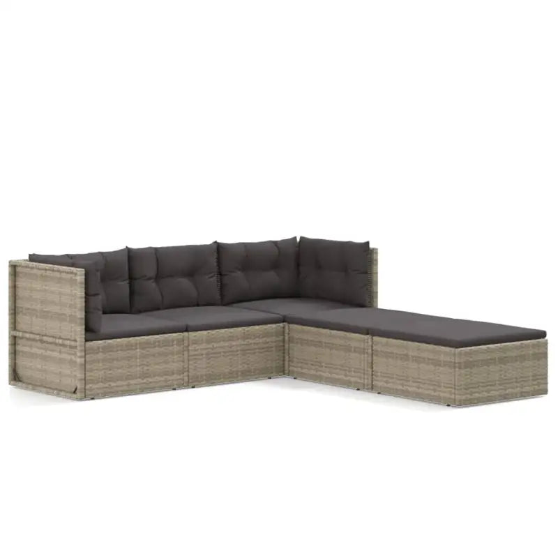 Moderne tuinset met poly rattan en comfortabele afmetingen zitting en rugkussen - 2x hoek + midden + 2x voetensteun