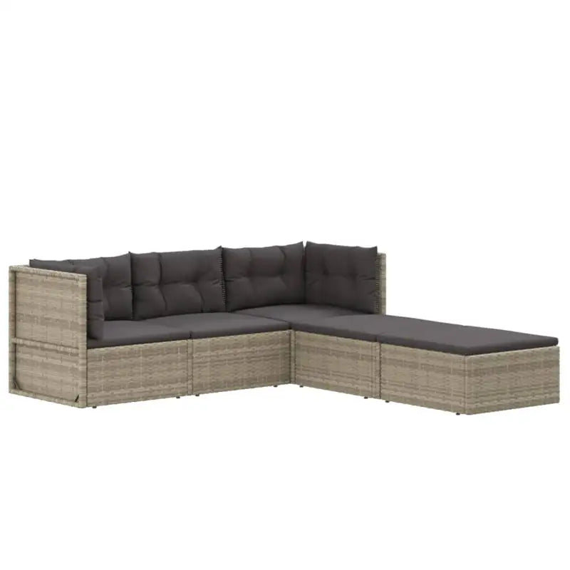 Moderne tuinset met poly rattan en comfortabele afmetingen zitting en rugkussen - 2x hoek + midden + 2x voetensteun