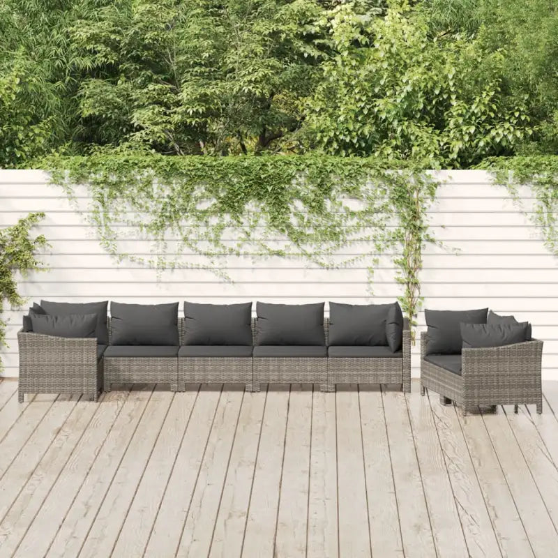Moderne tuinset met poly rattan en comfortabele armleuning links - 4x Fauteuil + hoek + 3x midden - Tuinsets