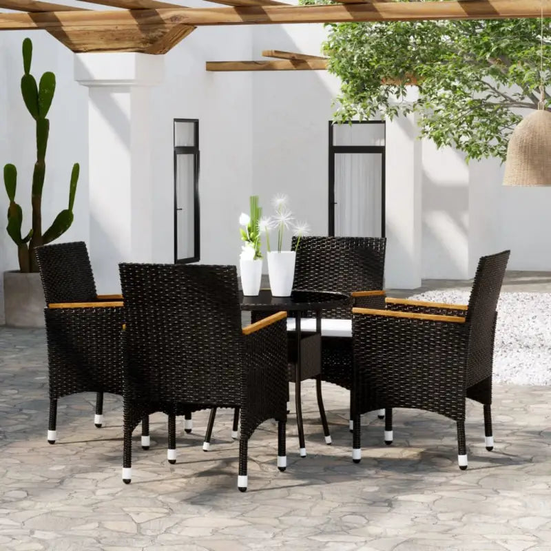 Moderne tuinset met poly rattan en gehard glas voor duurzaamheid - Zwart en bruin / Ø 80 cm table - Tuinsets