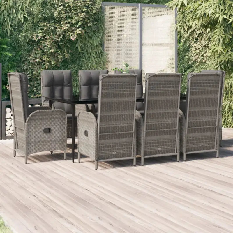 Moderne tuinset met poly rattan en gehard glas voor eenvoudig schoonmaken - Grijs / 200 cm tafellengte / 8x stoel