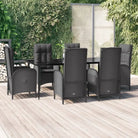 Moderne tuinset met poly rattan en gehard glas voor eenvoudig schoonmaken - Zwart / 200 cm tafellengte / 6x stoel