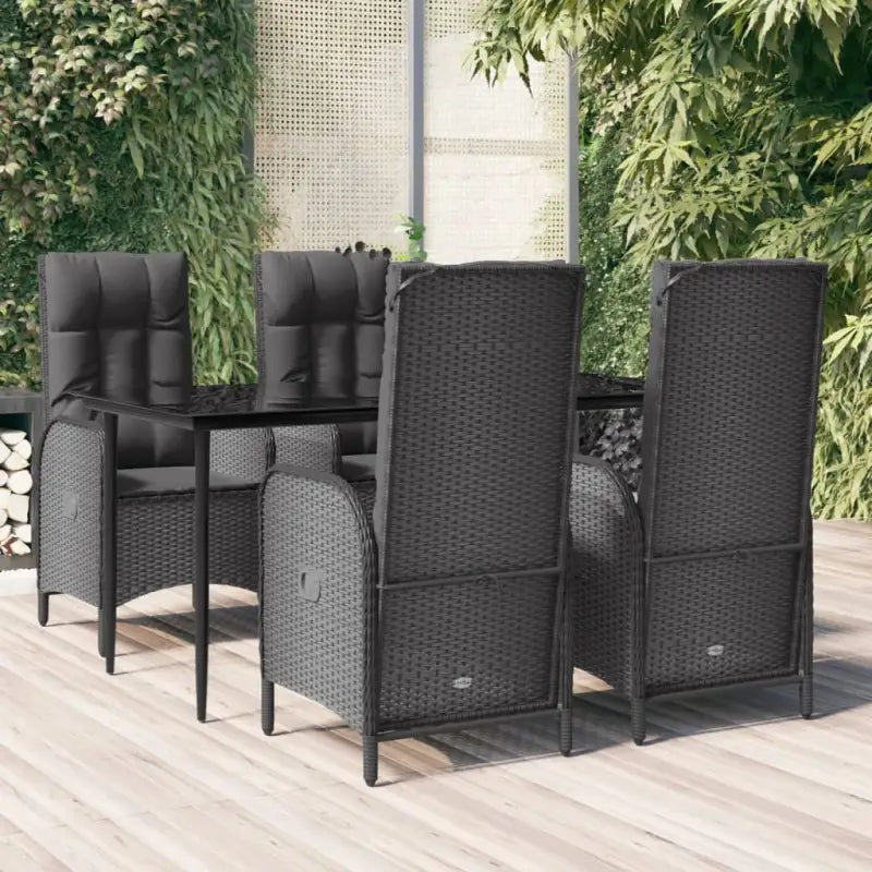 Moderne tuinset met poly rattan en gehard glas voor eenvoudig schoonmaken - Zwart / 160 cm tafellengte / 4x stoel