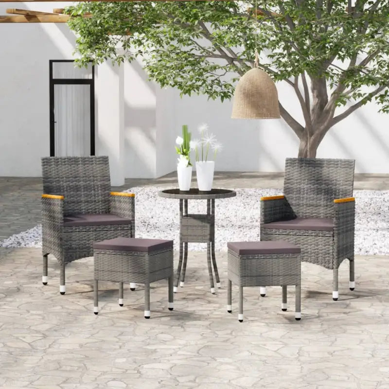 Moderne tuinset met poly rattan en gehard glas voor elke plek - Grijs - Tuinsets