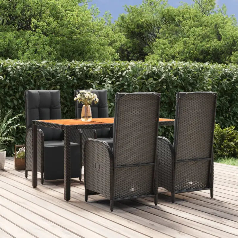 Moderne tuinset met poly rattan en massief acaciahout voor buitengebruik - 150 cm tafellengte / 4x armstoel + tafel