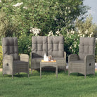 Moderne tuinset met poly rattan en massief acaciahout voor buitengebruik - Grijs / Bank + 2x stoel + Tafel - Tuinsets